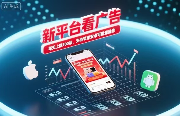 新台看广告，养好机一条5毛到5块，单机日入30到100，支持苹果安卓，可批量操作。-佳佳云创网