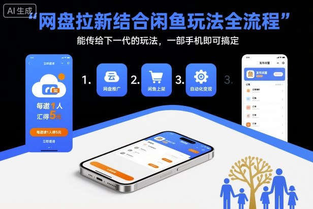 网盘拉新结合闲鱼玩法全流程，能传给下一代的玩法，一部手机即可搞定（附入口渠道以及实操教程）-佳佳云创网