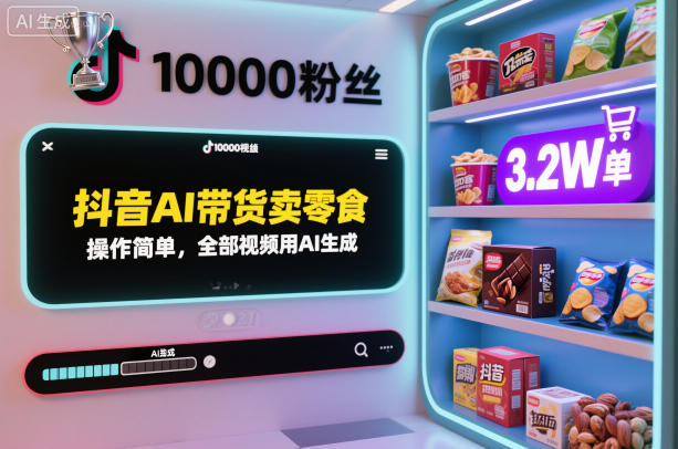 抖音AI带货卖零食，操作简单，全部视频用AI生成，一万粉丝，卖了3.2W单-佳佳云创网