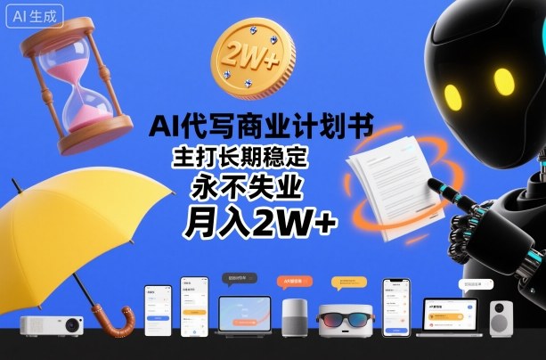 AI代写商业计划书，主打长期稳定，永不失业，月入2W+-佳佳云创网