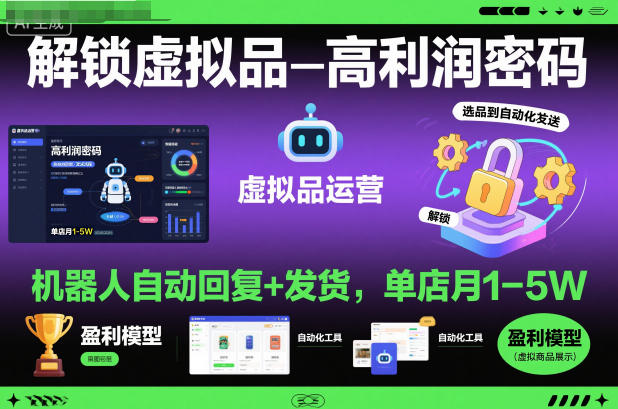 解锁虚拟品高利润密码：机器人自动回复+发货，单店月1-5W【揭秘】-佳佳云创网