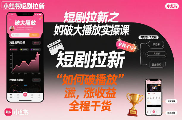 短剧拉新之小红书如何破大播放实操课，如何破播放，涨收益，全程干货-佳佳云创网