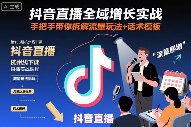 抖音直播全域增长实战第155期杭州线下课，手把手带你拆解流量玩法+话术模板-佳佳云创网