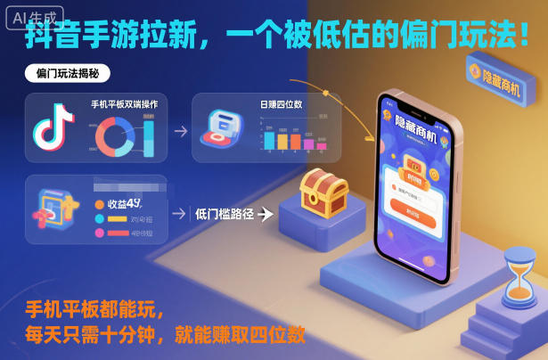 抖音手游拉新，一个被低估的偏门玩法！手机平板都能玩，每天只需十分钟，就能賺取四位数【揭秘】-佳佳云创网
