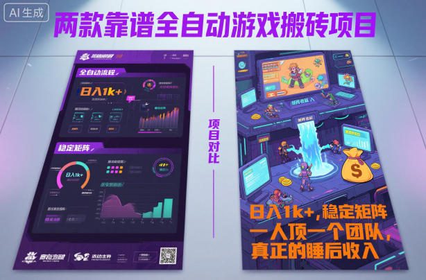 两款靠谱全自动游戏搬砖项目，日入1k+，稳定可矩阵，一人顶一个团队，真正的睡后收入【揭秘】-佳佳云创网