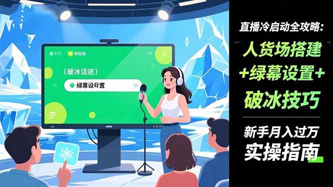 （16605期）直播冷启动全攻略:人货场搭建+绿幕设置+破冰技巧，新手月入过万实操指南-佳佳云创网