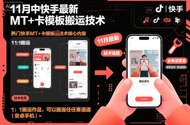 11月中快手最新MT+卡模板搬运技术，1：1搬运作品，可以搬运任何赛道（安卓手机）-佳佳云创网