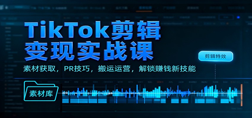 TikTok剪辑变现实战课：素材获取，PR技巧，搬运运营，解锁赚钱新技能-佳佳云创网