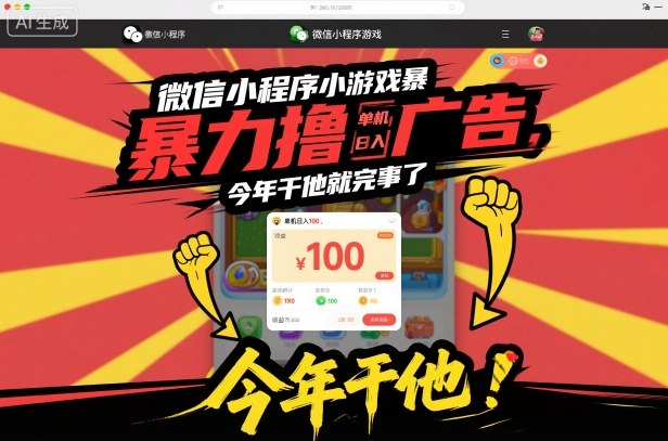 微信小程序小游戏暴力撸广告，单机日入100，今年干他就完事了-佳佳云创网