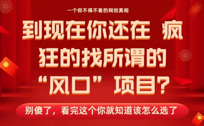 马上26年了，你还在找所谓的风口项目？别傻了，看完这个你全都懂了！【揭秘】-佳佳云创网