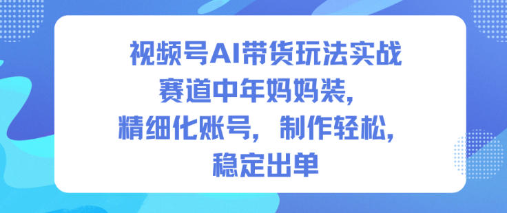 视频号AI带货玩法实战，赛道中年妈妈装，精细化账号，制作轻松，稳定出单-佳佳云创网