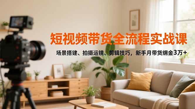 （16680期）短视频带货全流程实战课，场景搭建、拍摄运镜、剪辑技巧，新手月带货佣金3万+-佳佳云创网