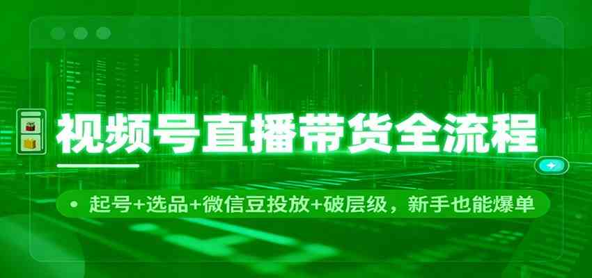 视频号直播带货全流程：起号+选品+微信豆投放+破层级，新手也能爆单-佳佳云创网