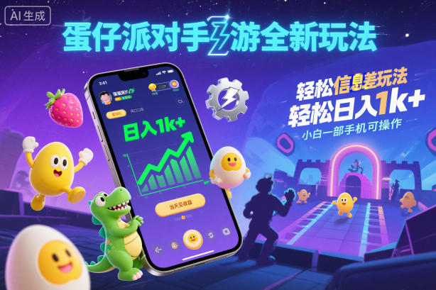 蛋仔派对手游全新玩法，轻松日入1k+，风口信息差玩法，当天见收益，小白一部手机可操作-佳佳云创网