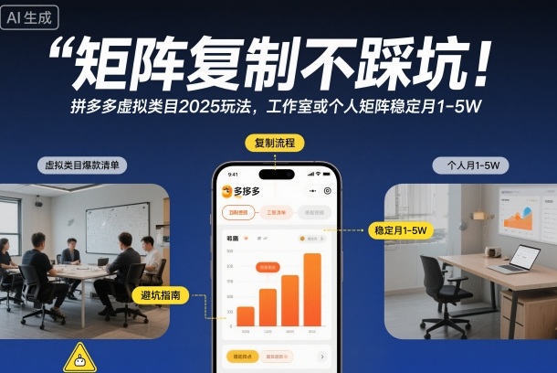 矩阵复制不踩坑！拼多多虚拟类目2025玩法，工作室或者个人矩阵稳定月1-5W【揭秘】-佳佳云创网