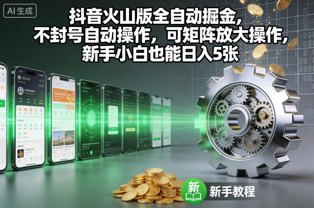 抖音火山版全自动掘金，不封号自动操作，可矩阵放大操作，新手小白也能日入5张【揭秘】-佳佳云创网