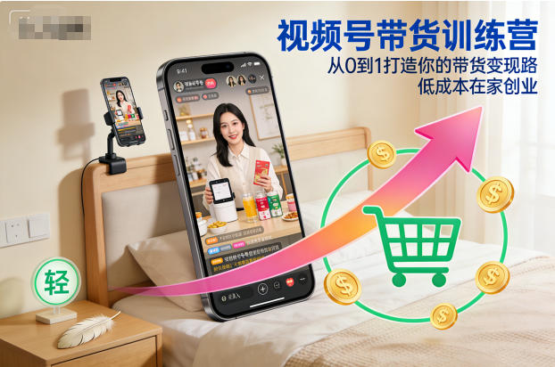视频号带货训练营，从0到1打造你的带货变现路，低成本在家创业-佳佳云创网