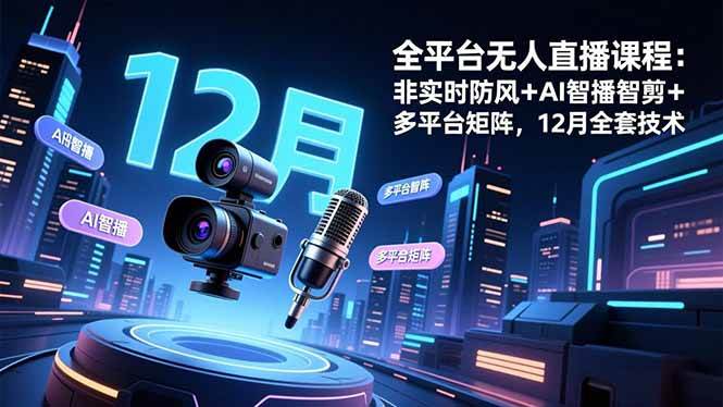 （16754期）全平台无人直播课程：非实时防风＋AI智播智剪＋多平台矩阵，12月全套技术-佳佳云创网