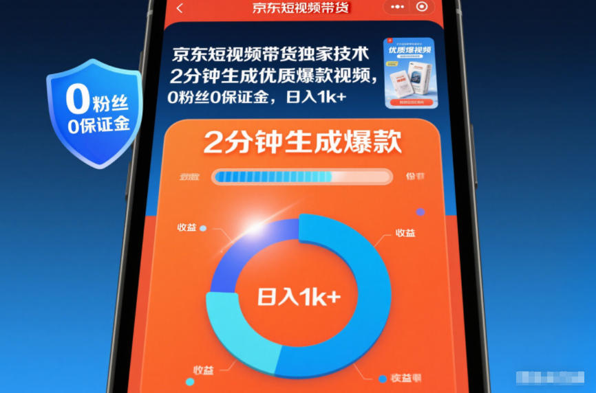 京东短视频带货独家技术，2分钟生成一条优质爆款视频，0粉丝0保证金，日入1k+【揭秘】-佳佳云创网