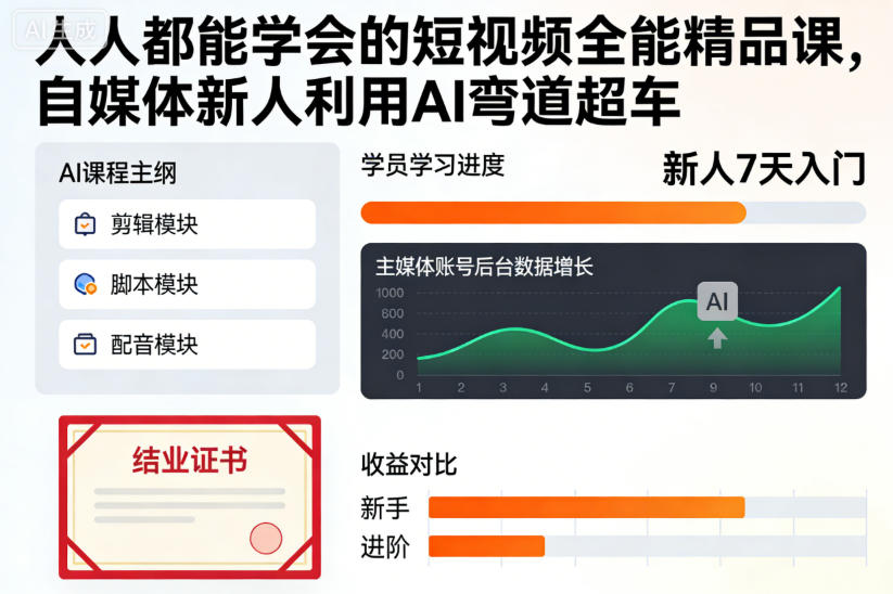 人人都能学会的短视频全能精品课，自媒体新人利用AI弯道超车-佳佳云创网