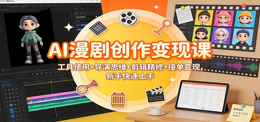 AI漫剧创作变现课：工具使用+导演思维+剪辑精修+接单变现，新手快速上手-佳佳云创网