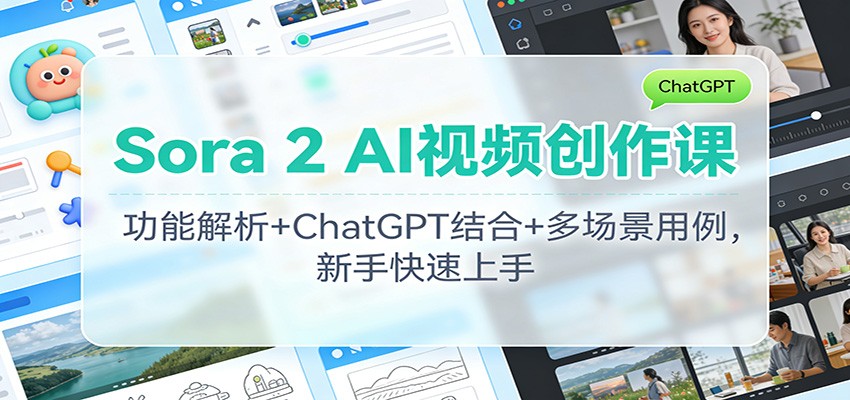 Sora 2 AI视频创作课：功能解析+ChatGPT结合+多场景用例，新手快速上手-佳佳云创网