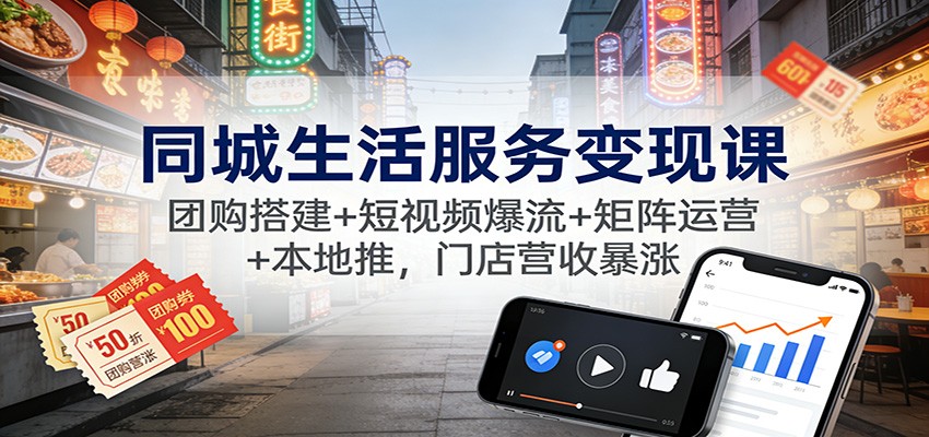 同城生活服务变现课：团购搭建+短视频爆流+矩阵运营+本地推，门店营收暴涨-佳佳云创网