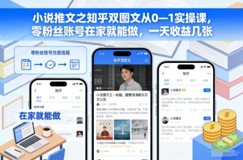 小说推文之知乎双图文从0—1实操课，零粉丝账号在家就能做，一天收益几张-佳佳云创网