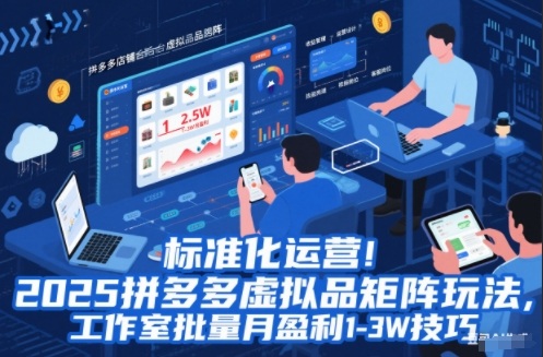 标准化运营！2025拼多多虚拟品矩阵玩法，工作室批量月盈利1-3W技巧【揭秘】-佳佳云创网