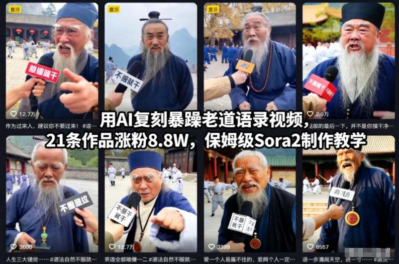用AI复刻暴躁老道语录视频，21条作品涨粉8.8W，保姆级Sora2制作教学-佳佳云创网