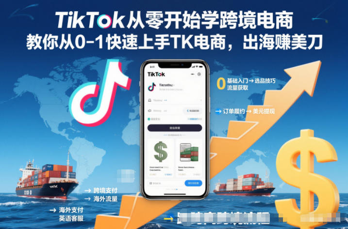 TikTok从零开始学跨境电商，教你从0-1快速上手TK电商，出海賺美刀-佳佳云创网
