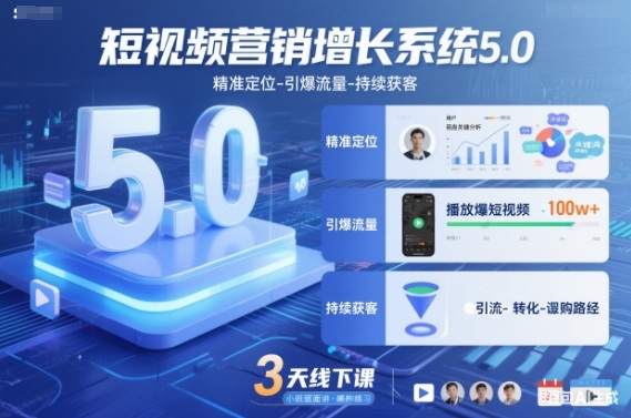 短视频营销增长系统5.0，精准定位-引爆流量-持续获客，3天线下课（音频+图片）-佳佳云创网