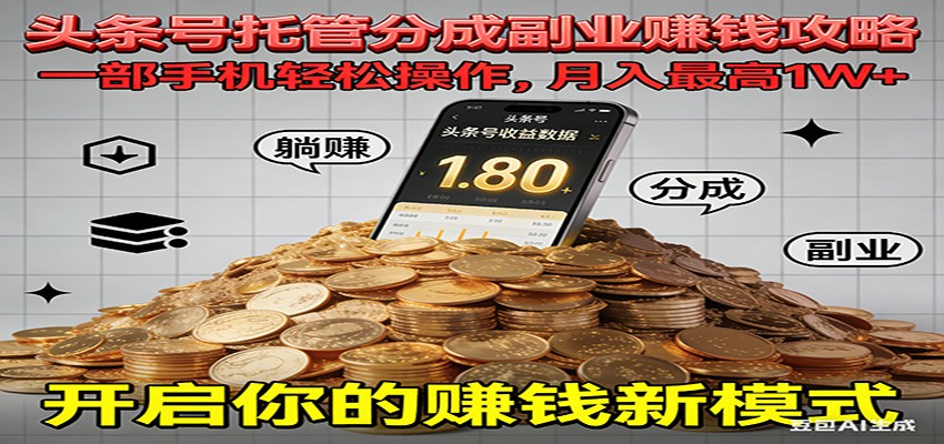 全程托管今日头条，一部手机就可以开干，最高躺赚1W+-佳佳云创网