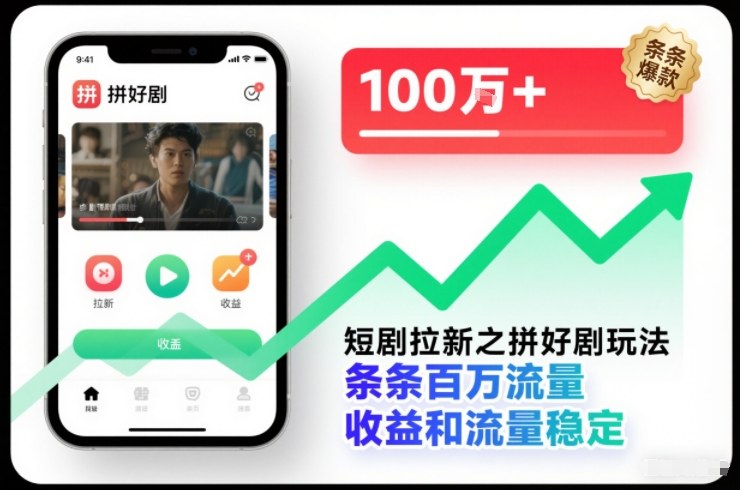 短剧拉新之拼好剧玩法，条条百万流量，收益和流量稳定-佳佳云创网