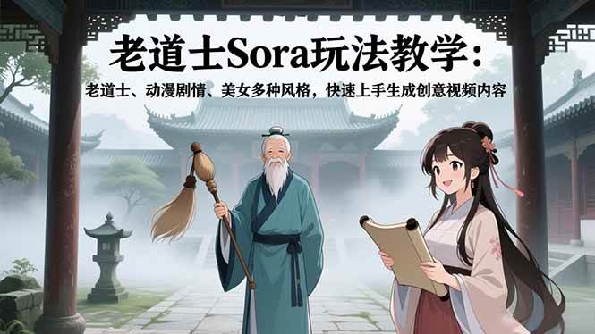 （16862期）老道士Sora玩法教学：老道士、动漫剧情、美女多种风格，快速上手生成创意视频内容-佳佳云创网