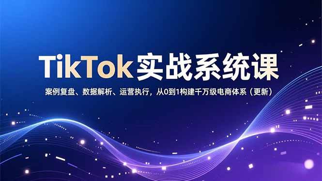 （16918期）TikTok实战系统课，案例复盘、数据解析、运营执行，从0到1构建千万级电商体系（更新）-佳佳云创网