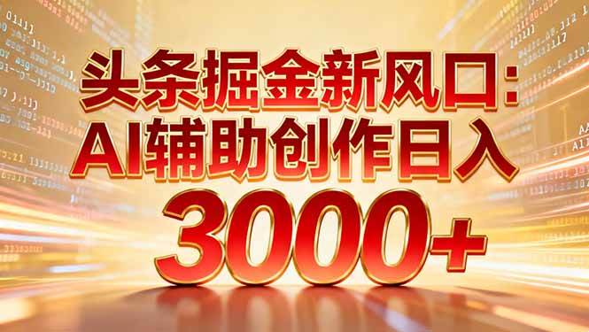 （16923期）头条掘金新风口：AI辅助创作日入3000+，矩阵玩法当天启动隔天见效-佳佳云创网