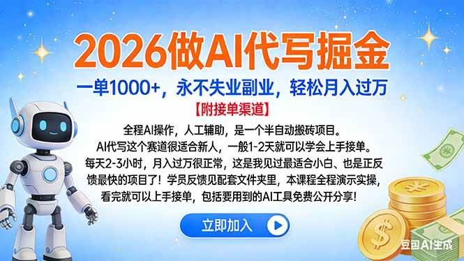 （16924期）2026做AI代写掘金，一单1000+，永不失业副业，轻松月入过万-佳佳云创网