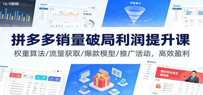 拼多多销量破局利润提升课：权重算法/流量获取/爆款模型/推广活动，高效盈利-佳佳云创网