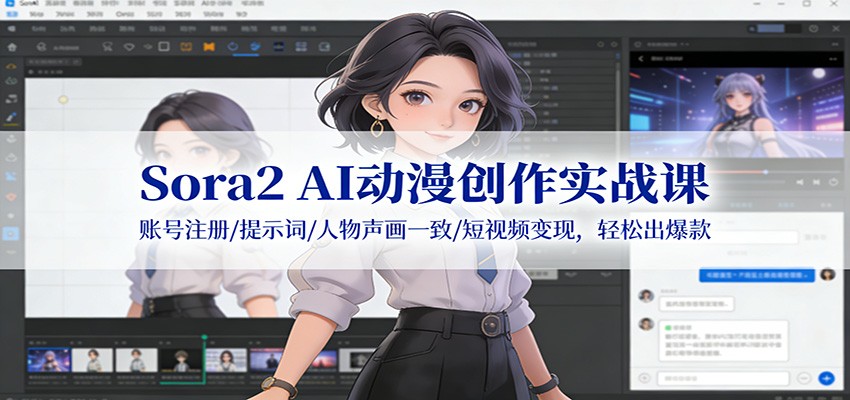 Sora2 AI动漫创作实战课：账号注册/提示词/人物声画一致/短视频变现，轻松出爆款-佳佳云创网