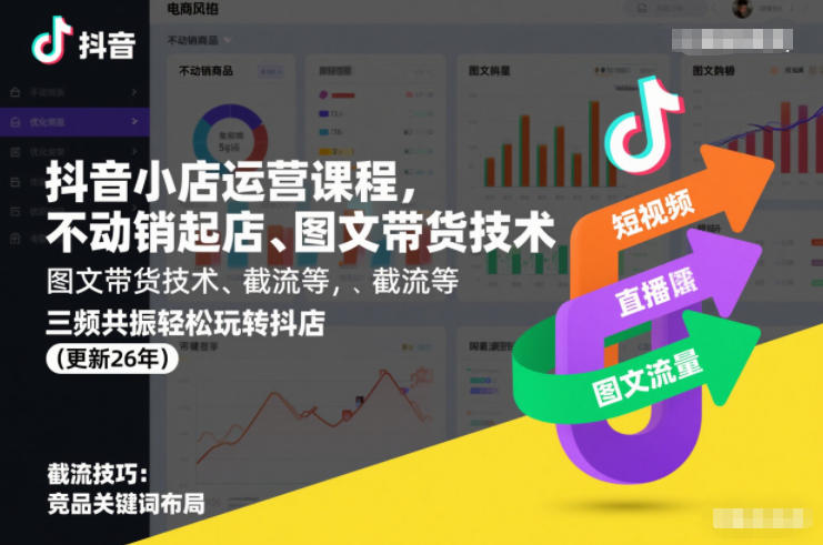 抖音小店运营课程，不动销起店、图文带货技术、截流等，三频共振轻松玩转抖店(更新26年)-佳佳云创网
