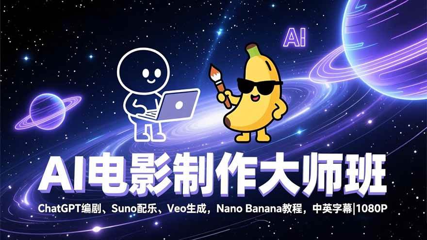 （17011期）AI电影制作大师班：ChatGPT编剧、Suno配乐、Veo生成，Nano Banana教程，中英字幕|1080P-佳佳云创网