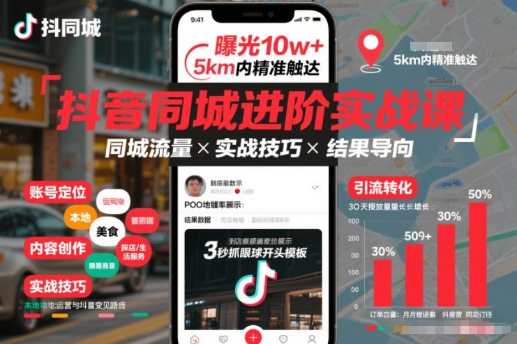 抖音同城进阶实战课，助你同城流量拿到结果-佳佳云创网