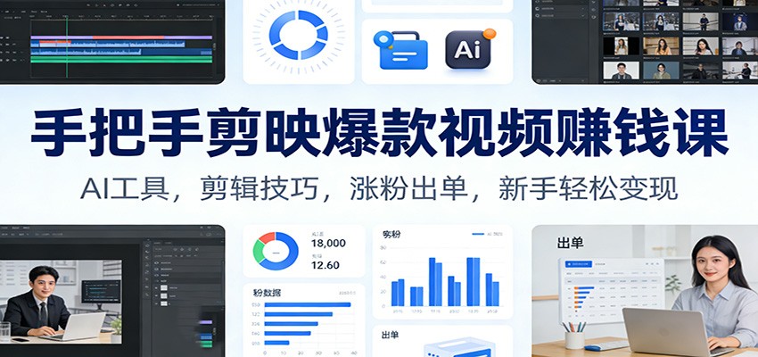 手把手剪映爆款视频赚钱课：AI工具，剪辑技巧，涨粉出单，新手轻松变现-佳佳云创网