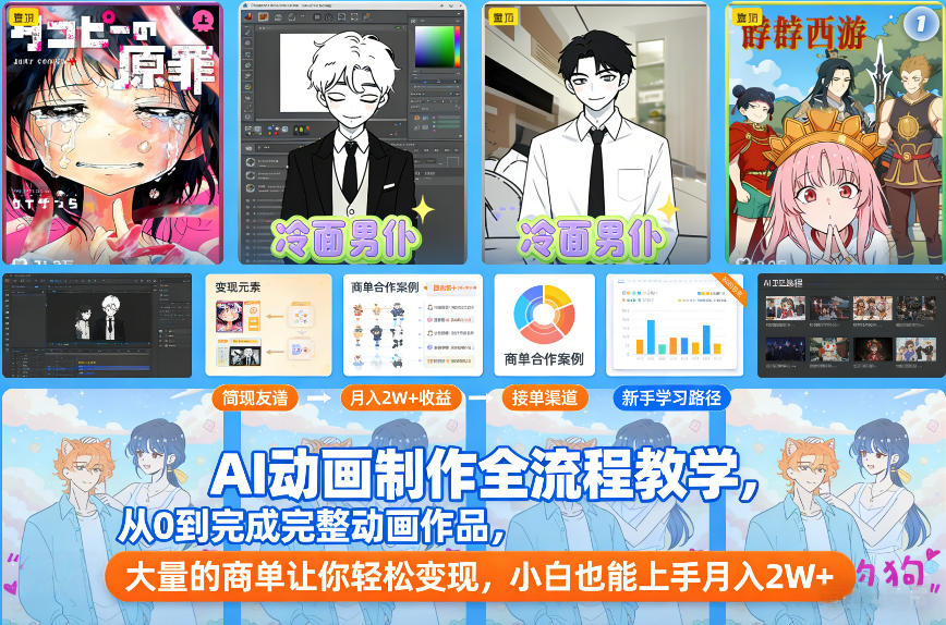 AI动画制作全流程教学，从0到完成完整动画作品，大量的商单让你轻松变现，小白也能上手月入2W+-佳佳云创网