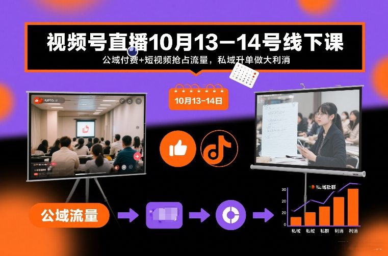 视频号直播10月13-14号线下课，公域付费+短视频抢占流量，私域升单做大利消-佳佳云创网