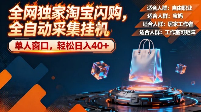 全网独家淘宝闪购，全自动采集，操作简单无脑，单人窗口轻松日入40+【揭秘】-佳佳云创网