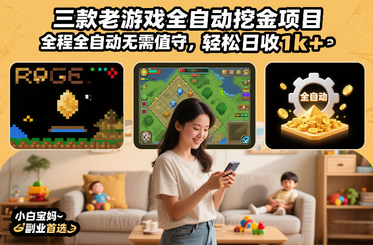 三款老游戏全自动挖金项目，全程全自动无需值守，轻松日收1k+，小白宝妈副业首选【揭秘】-佳佳云创网