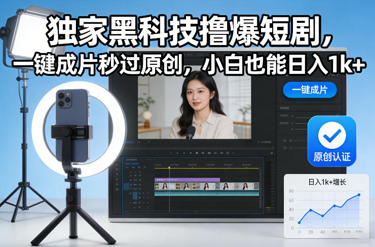 独家黑科技撸爆短剧，一键成片秒过原创，小白也能日入1k+【揭秘】-佳佳云创网