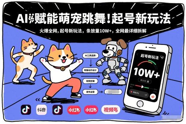 AI赋能萌宠跳舞，火爆全网，起号新玩法，条条播放量10W+，全网最详细拆解-佳佳云创网